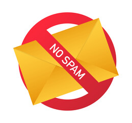No spam with envelope. Spam Email Warning. Concept of virus, piracy, hacking and security. Envelope with spam. Vector stock illustration.