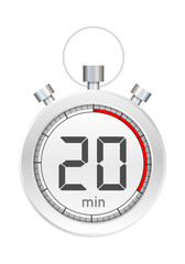 The 20 minutes, stopwatch vector icon. Stopwatch icon in flat style, timer on on color background. Vector stock illustration.