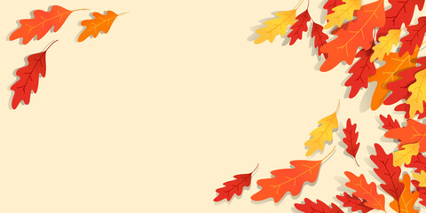 Bright poster or background with leaves in autumn colors. Vector layout for your design.