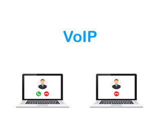 Fototapeta premium VoIP technology, voice over IP. Internet calling banner. Vector stock illustration.