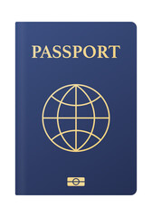 Blue passport isolated on white. International identification document for travel. Vector stock illustration.