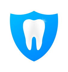 Teeth with shield icon design. Dental care concept. Teeth icon dentist. Healthy Teeth. Human Teeth. Vector stock illustration.