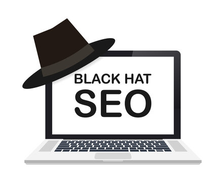 Black hat seo banner. Magnifier, and other search engine optimization tools and tactics. Vector stock illustration.