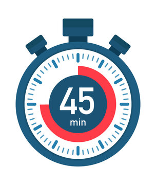 The 45 minutes, stopwatch vector icon. Stopwatch icon in flat style, timer on on color background. Vector stock illustration.