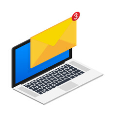 Email notification concept. New email on the laptop screen. Vector stock illustration.