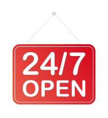 Obraz na płótnie Canvas 24 7 open only hanging sign on white background. Sign for door. Vector stock illustration.