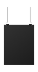 Black posters hanging on binder. Grey wall with mock up empty paper blank. Vector stock illustration.
