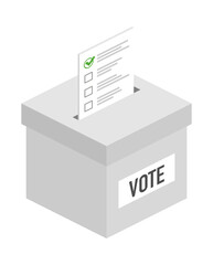 Voting concept in flat style - hand putting paper in the ballot box. Vector stock illustration.