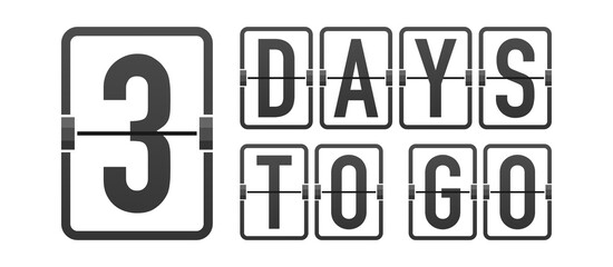Three days to go. Time icon. Vector stock illustration