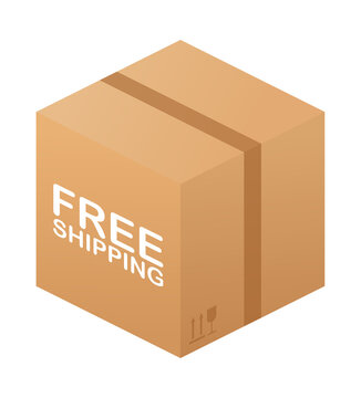 Free Shipping Cardboard Box on white background. Vector stock illustration.