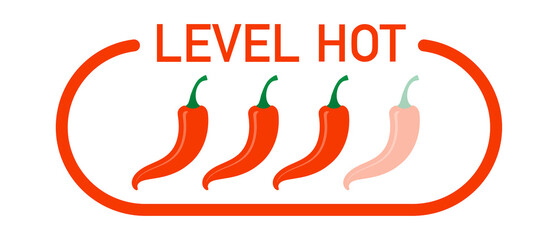 Hot red pepper strength scale indicator with mild, medium, hot and hell positions. Vector stock illustration.