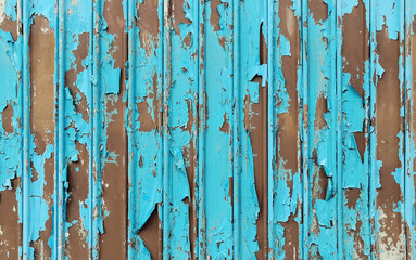 peeling off blue old metal wall