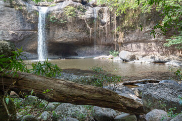 Fototapeta premium Haew Suwat Waterfall at Khao Yai National Park, Thailand in summer