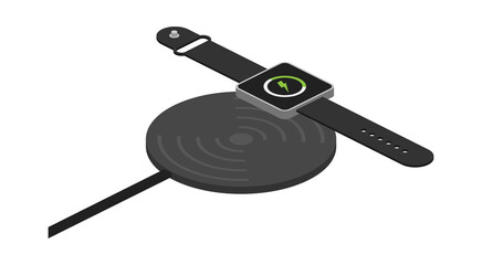 Wireless charging for smart watch. Innovative modern technological accessories. Vector stock illustration isometric flat design