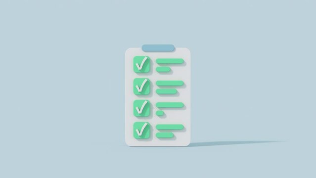 Minimal cartoony checklist. 3D render animation