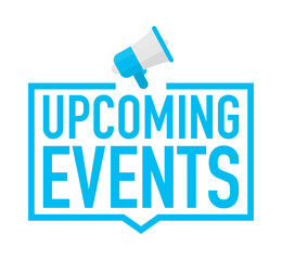 Hand holding megaphone - Upcoming events. Vector stock illustration.