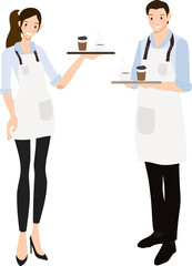 coffee waiter or barista in blue shirt uniform