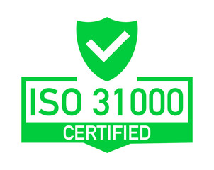 ISO 31000 Certified badge, icon. Certification stamp. Flat design vector. Vector stock illustration.