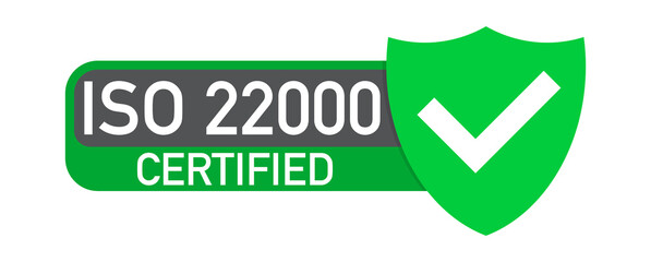 ISO 22000 Certified badge, icon. Certification stamp. Flat design vector. Vector stock illustration.