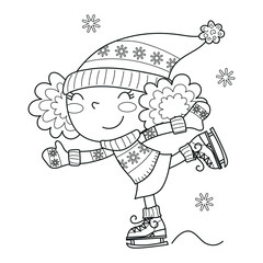 Cute girl skating on ice , winter clipart © Joana  Juhé lajú