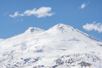 Fototapeta na wymiar Mount Elbrus from the lift to Mount Cheget, Caucasus Range