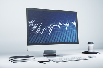 Computer monitor with abstract financial graph, finance and trading concept. 3D Rendering