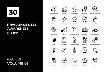 Environmental Awareness icons collection. Set contains such Icons as bio, biodegradable, earth, Eco, Eco-friendly, and more - obrazy, fototapety, plakaty