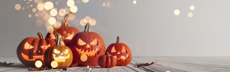 Fototapeten Happy Halloween pumpkins background. 3d rendering © aanbetta