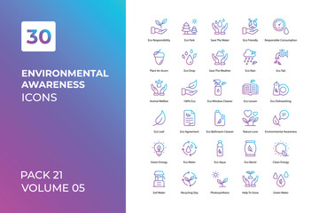 Environmental Awareness icons collection. Set contains such Icons as bio, biodegradable, earth, Eco, Eco-friendly, and more