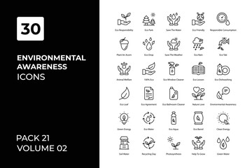 Environmental Awareness icons collection. Set contains such Icons as bio, biodegradable, earth, Eco, Eco-friendly, and more