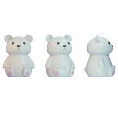 white plastic bear - a toy in three projections - orthographic 3d render