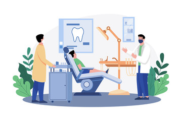 Dentists treating patients' teeth in the clinic.