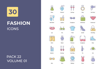 Fashion icons collection. Set contains such Icons as perfume, t-shirt, cream, lotion, and more