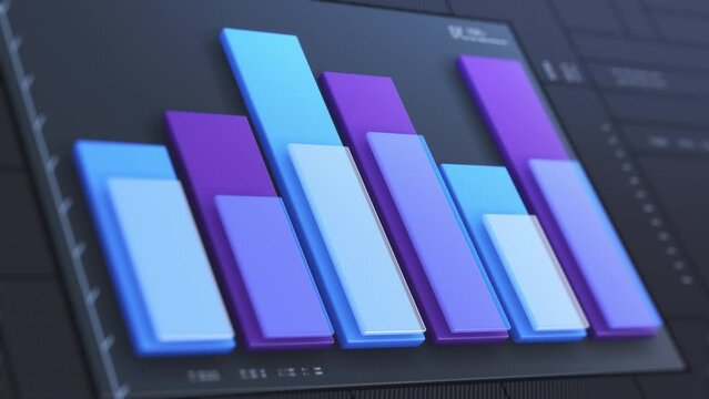 bar chart animation intro with random numbers and abstract data, concept of financial business, stock market, data analysis, seamless loop (3d render)