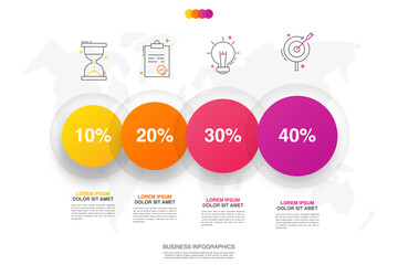 Vector timeline infographics template with four circles and options. Blank space for web, infographic, diagram, business, digital network, flowchart, presentations