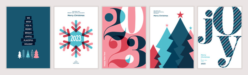 Set of Christmas and New Year 2023 greeting cards. Vector illustration concepts for graphic and web design, social media banner, marketing material. - obrazy, fototapety, plakaty