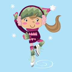  Cute girl doing a flip with her ice skates, winter illustration © Joana  Juhé lajú