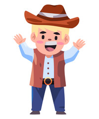 Cowboy kids wearing hat and vest as american sheriff costume