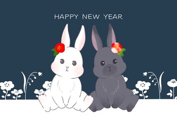 椿とうさぎの年賀状　年賀状2023