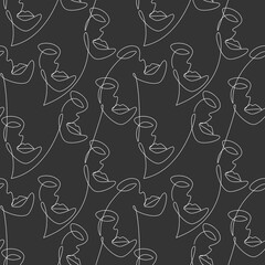 Female face continuous line drawing vector seamless pattern. Modern abstract minimal one line style illustration. Wallpaper, background, fabric, print, wrapping paper, card, banner, poster.