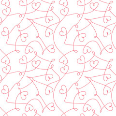 Heart shapes vector seamless pattern. Abstract one line style backdrop illustration. Wallpaper, graphic background, fabric, textile, print, wrapping paper or package design. Love concept.