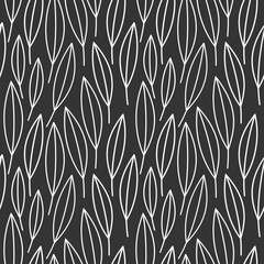 Monochrome vector leaves seamless pattern. Abstract botanical line floral backdrop illustration. Wallpaper, background, fabric, textile, print, wrapping paper or package design.