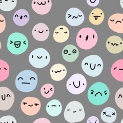Smiling expressive faces hand drawn seamless pattern