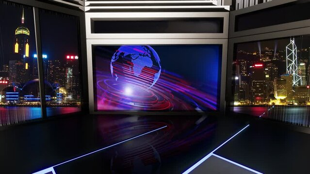 News Studio, Backdrop For TV Shows .TV On Wall.3D Virtual News Studio Background Loop