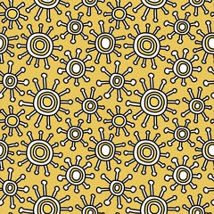 Coronavirus yellow hand drawn seamless pattern