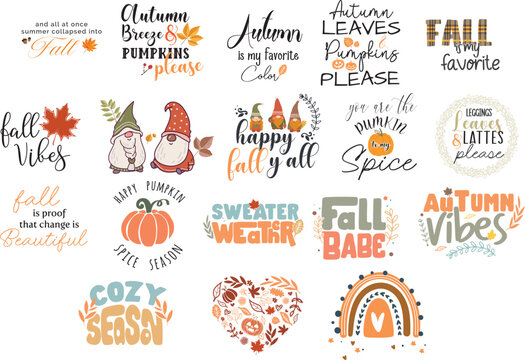 Happy Fall Bundle, quotes, vector graphics