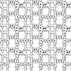 Hand drawn frogs pencil illustration seamless pattern
