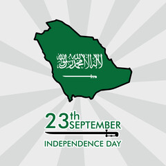 Saudi Arabia Independence day 23th September  banner design and map or flag design green background 