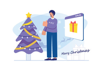 Merry Christmas concept with people scene. Vector illustration
