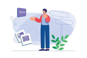 Decision making concept with people scene. Vector illustration